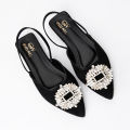 Flat sandals women's shoes green rhinestone wedding toe mules. 