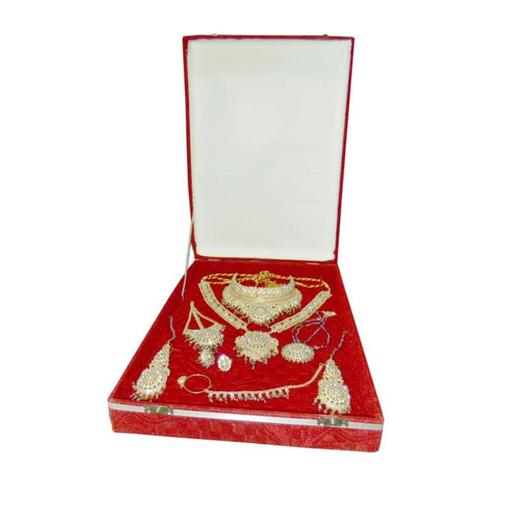Sterling silver Golden Red shade Mootti & white Stone complete Bridal jewellery set