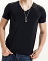 Black Poly Cotton V-Neck T-shirt For Tall and Slim. 