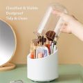 Makeup Brush Holder, 360 Rotating Makeup Organizer with Clear Cover Cosmetics Storage Display Case, with 7 Compartments. 