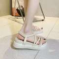 Thick women 2023 new fashion round toe flat sponge cake thick soled beach shoes Roman sandals for women. 