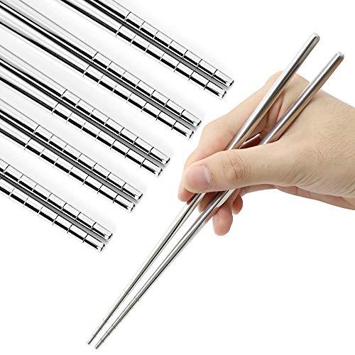 Techmanistan Pair of 5 Reusable Stainless Steel Chopsticks, Reusable Lightweight Chopsticks Korean Food Sticks