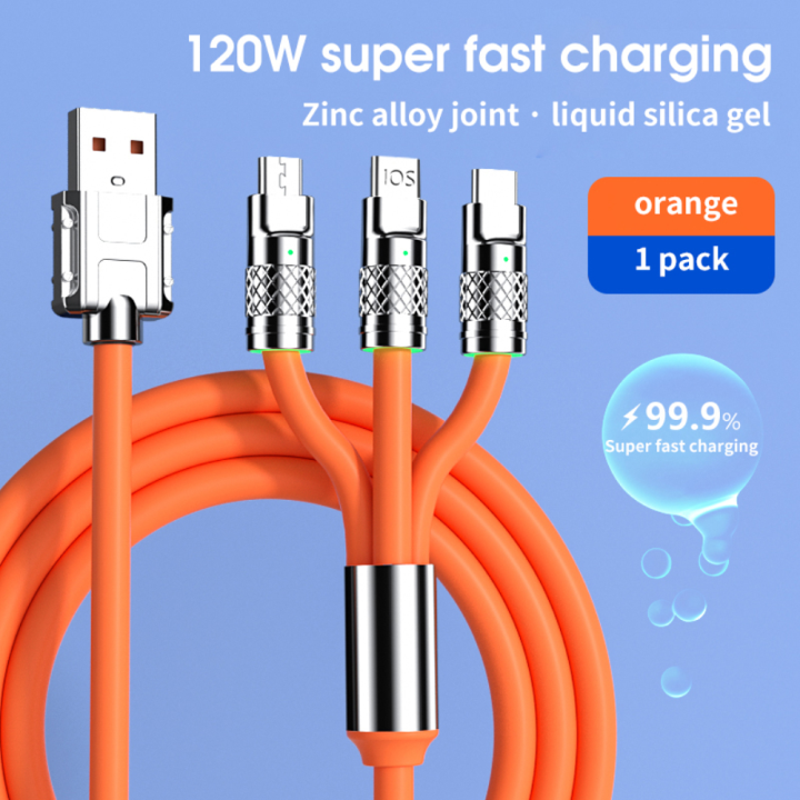 3 In 1 Super Fast Charging Cable Silicone Type C Micro And Lightning 120w Usb Cable Zinc Metal Alloy Mobile Phone Data Cable For Mobile Au Mall