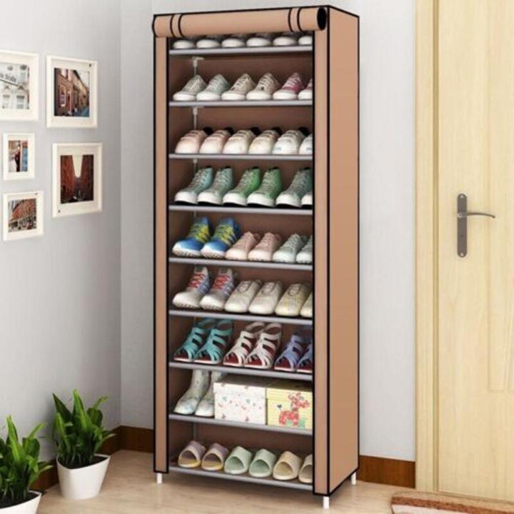 9 Tier Dust Proof Shoe Rack with Nonwoven Fabric  and Metal Frame