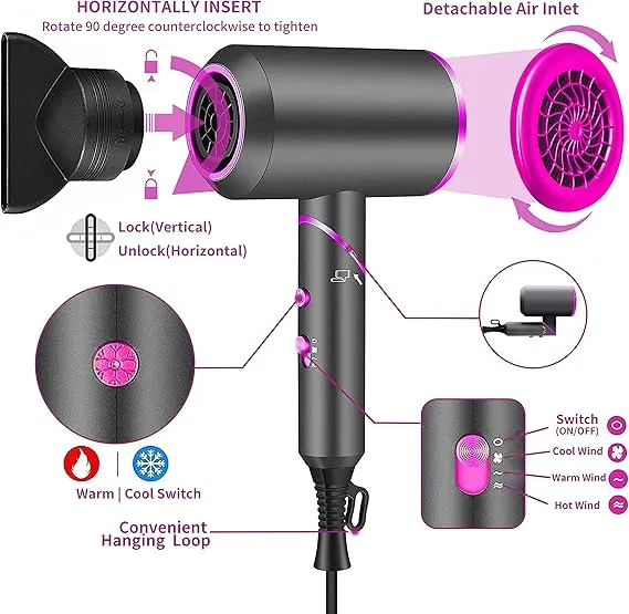 Hair%20Dryer,%203000W%20Professional%20Foldable%20Ionic%20Blow%20Dryers%20with%20Diffuser,%203%20Heat%20&%202%20Speed%20Settings,Ion%20Hair%20Care%20Hairdryer%20for%20Women%20Home%20and%20Travel%20-%20Image%202