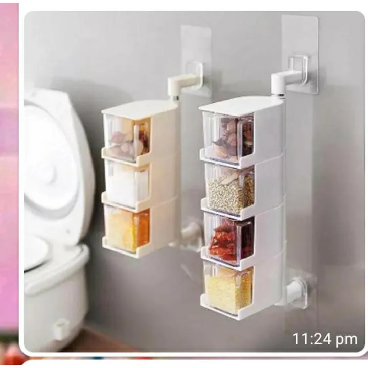 Punch-Free Wall Mounted Spice Rack in 3 and 4 Jars Set | Daraz.pk