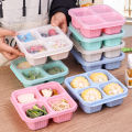Reusable 4 Compartments Lunch Box Nut Candy Box with Cover Wheat Straw 4 Grid Snack Containers.