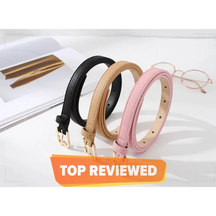 Metal%20Buckle%20Women's%20Leather%20Belt,%20Thin%20Waist%20Strap,%20Black/White,%2040-inch%20-%20Image%203