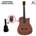 Brown Acoustic Electric Guitar - Semi acoustic Speaker Guitar -  New Box Packed - Free Bag Picks Extra Strings. 