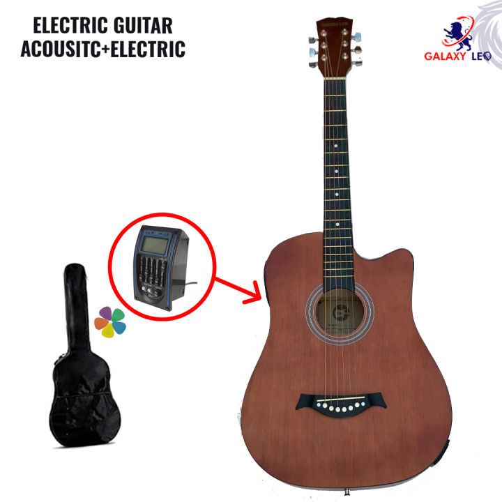 Brown Acoustic Electric Guitar - Semi acoustic Speaker Guitar -  New Box Packed - Free Bag Picks Extra Strings