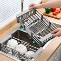 Sink Strainer Drain Telescopic Drain Basket with Adjustable Kitchen Drain Basket Fruits/Vegetables Kitchen Rack (Steel, Silver). 
