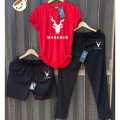 Pack of 3 Markhor Printed summer Tracksuit (T-Shirt + Trousers + Short). 