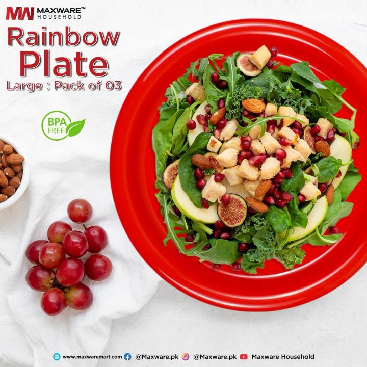 "Colorful Rainbow Plate Set - Large 3-Piece Pack in Vibrant Colors - Maximize Your Dining Experience!"