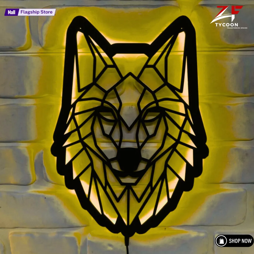 Rgb Wolf ZF Geometric Wolf lighted-up Wooden 7mm Thickness Imported Sheet Wall ...