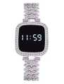 Full Diamond Touch Screen LED Watch Steel Chain with Diamonds Ladies Watches for Female Women Girls. 