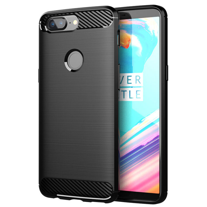 lthmy for OnePlus 5T Case Carbon Fiber TPU Soft Silicone Back Cover Armor Phone Case Casing