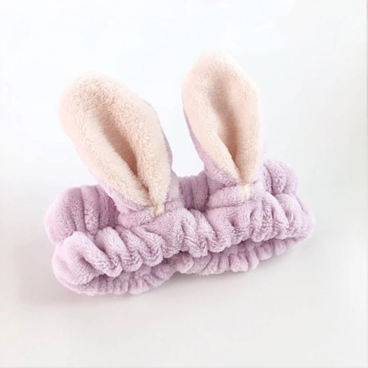 Women Cute Coral Fleece Rabbit Ears Elastic Headbands Soft Wash Face Bath Hairbands Girls Holder Turban Hair Accessories