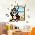furniture and decoration Miico Creative 3D Cartoon Summer Diving Dog Frame PVC Removable Home Room Decorative Wall Floor Decor Sticker. 