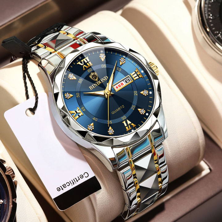 BINBOND Men's Watch Waterproof Glow Double Calendar Quartz Watch, Ideal choice for Gifts