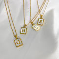 18K Gold Stainless Steel Alphabet Letters A-Z Initial Necklace For Women White Rectangle Shell Alphabet Pendant Necklace. 