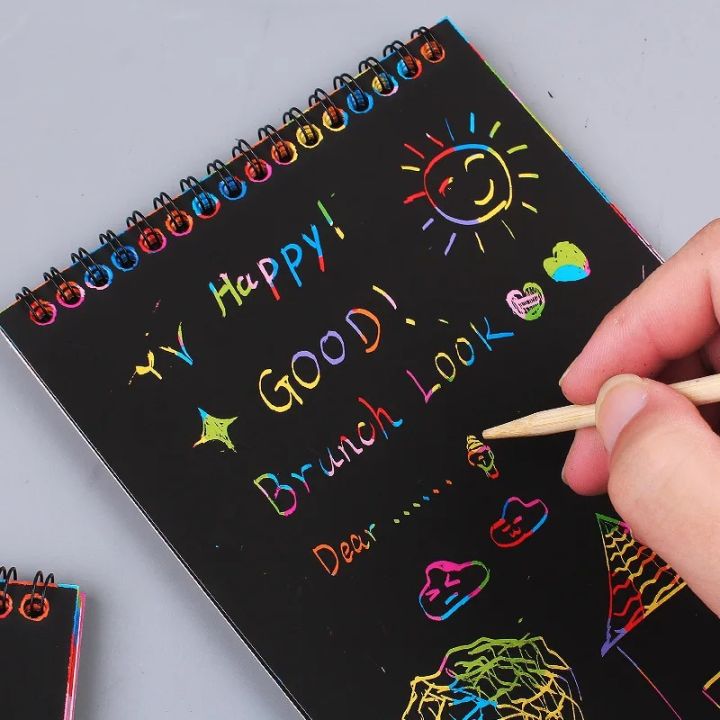 Magic Drawing Book Scratch Art Toy – DIY Black Cardboard Notes for Kids, Doodle Painting Pad (Large: 14x20cm, Small: 10x14cm)