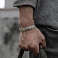 Vintage Carved Pattern Feather Bangle Bracelet Creative Design Opening Adjustable Men and Women's Models. 