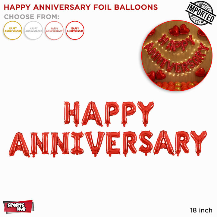 Happy Anniversary 16 Pcs Foil Banner Balloons, 16 Inch Alumunium Chrome Metallic Foil Baloon Set Reusable Material For Wedding, Nikkah, Marraige Anniversary Celebration, Letter Party Decoration, Party Supplies, Red Anniversary Balloon Banner, Gold, Silver