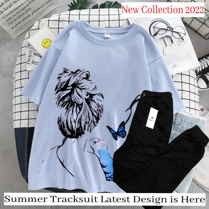 Blue Women Arts Design T-Shirt and a black Trouser For Girls and Women