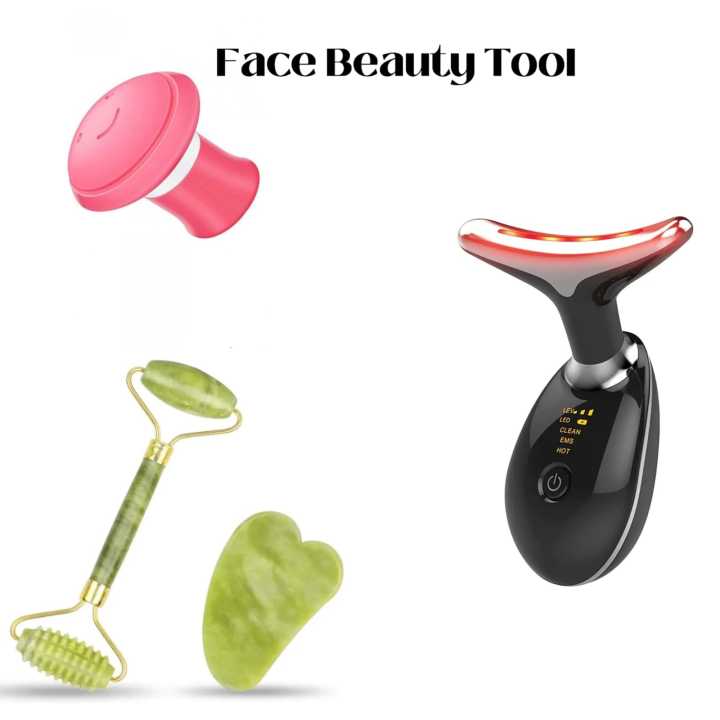 Face Beauty Tools - 3 In 1 Facial Lifting Device Neck Eye Massage - Tightening Device Skin Care Tool - Face Slimming Tool Trainer Face Exerciser - Jade Roller and Gua Sha Set - Natural Jade Stone Face Roller - Face Lifting Massager Double Chin Remover