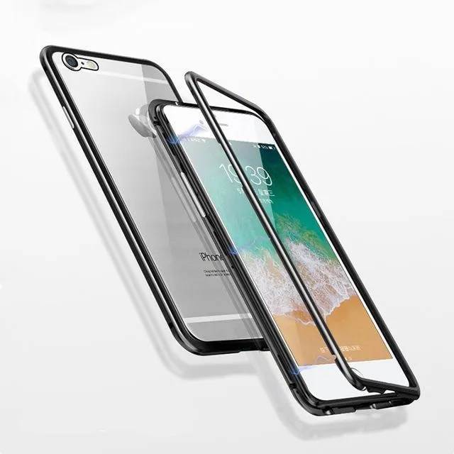 Iphone%206s%20Magnetic%20Adsorption%20Case%20Metal%20Frame%20Tempered%20Glass%20Back%20with%20Built-in%20Magnet%20Cover%20-%20Image%203