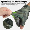 MeterMall 1 Pair Men Outdoor Camouflage Fishing Gloves Professional Sunscreen High Elastic Non-slip Half Finger Gloves. 