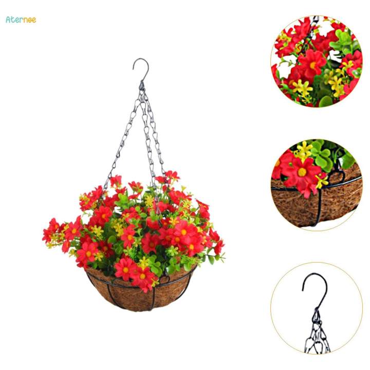 Artificial Flowers in Hanging Basket Garden Decor Bouquet for Yard Lawn