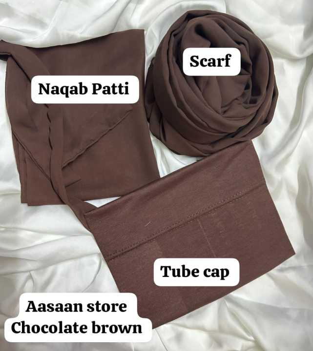 Chiffon Georgette Hijab Scarf Plus Niqab Patti Plus Cap stoller for girls and women Easy to wear Plain Chiffon Georgette Hijab Stoller Scarf-  Dupattas