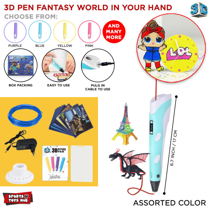 3D Printing Pen Complete Set With Eco Plastic PLA Toy For Kids, Children 3 D Pen For Drawing With Eco Plastic Refill 3DPEN-6-1 Set With Stencils, Best Toys Gift For Childrens Boys & Girls, Early Age Mind Development Learning Kid Playset NFT Print Pencil