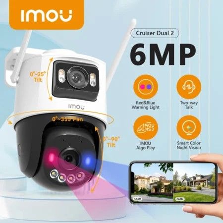 IMOU Cruiser Dual SC 6MP Dual Lens PTZ Outdoor CCTV WIFI Camera  Home Security IP Camera AI Human & Vehicle Detection Surveillance