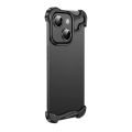 Shaped Metal Corner Pads Case for iPhone 15 Pro Max 14 13 12 Camera Lens Protector Bezel-Less Anti-drop Protective Cover. 