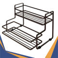 NEW STYLE-Premium Quality 2-Tier Metal Spice Rack for Kitchen-Multipurpose storage rack Organizer-Spice Racks with Spice Jars,Portable Jar Stand,Bathroom Storage Shelf,Shampoo Holder,Makeup Stands!-kitchen and bathroom organizers-black-white. 