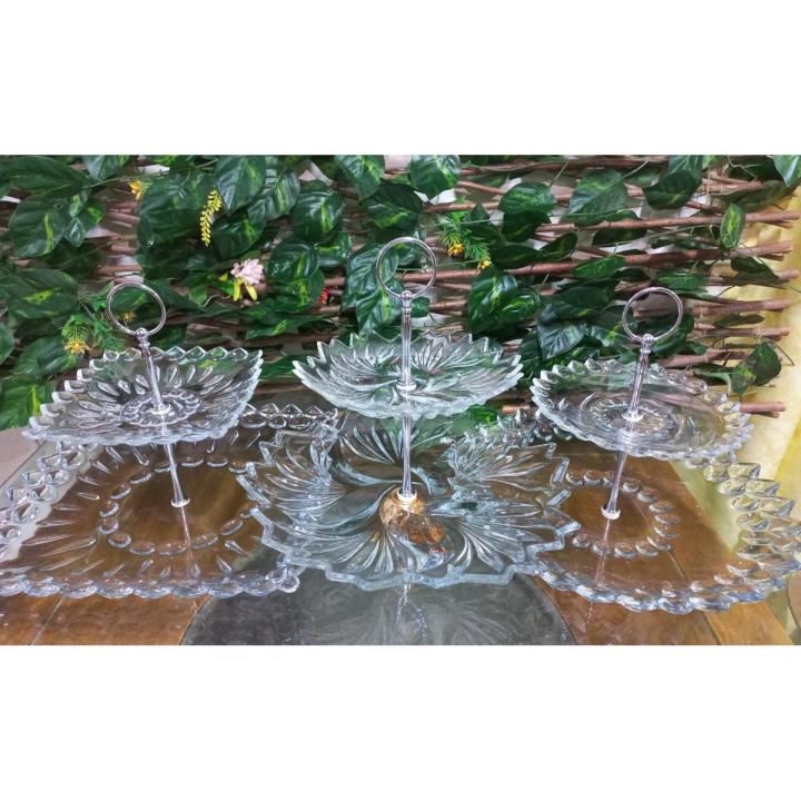 New Imperial Glass Crystal Pastry Stand With Metallic Rod 2 Tier Cake Stand Gift Item Glass Material Classy