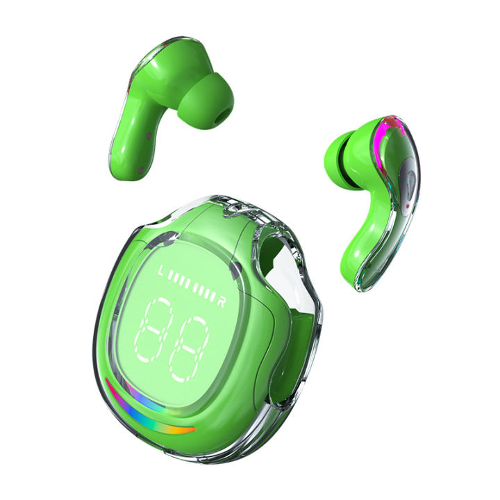 2024 Transparent series TWS Bluetooth earbuds Large screen digital breathing light listening to music