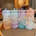 2L Colored GYM Water Bottle with Time Marks Large Capacity flask-Bottle with Bounce Cover Time-Period Reminder Frosted Cup 3D Stickers Beautiful Travel bottle with cap Colorful thermos bottle for cold water, Outdoor fitness Training, school office. 