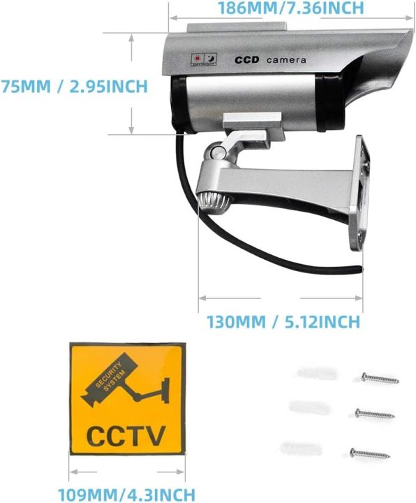 Solar%20Powered%20dummy%20Security%20Camera,%20Bullet%20Dummy%20Surveillance%20%20System%20with%20Realistic%20Red%20Flashing%20Lights%20and%20Warning%20Sticker%20Indoor%20Outdoor%20(1,%20Silver)%20-%20Image%203