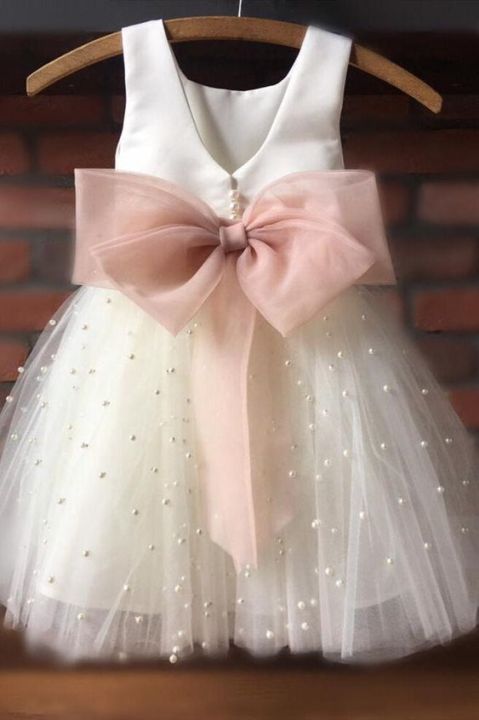 Cute%20Toddler%20White%20&%20Ivory%20Flower%20Girl%20Dress%20with%20Bowknot%20%E2%80%93%20Elegant%20Kids%20Party%20&%20Wedding%20Dress%20(Net%20&%20Silk)%20Newborn%20to%208%20Years%20-%20Image%203