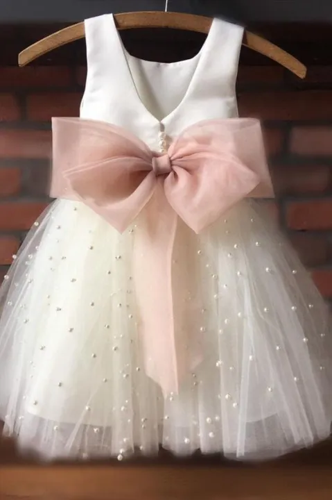 Cute%20Toddler%20White%20&%20Ivory%20Flower%20Girl%20Dress%20with%20Bowknot%20%E2%80%93%20Elegant%20Kids%20Party%20&%20Wedding%20Dress%20(Net%20&%20Silk)%20Newborn%20to%208%20Years%20-%20Image%203
