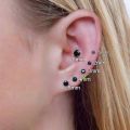 5Pairs Chandi Black stud earrings, Small Silver stud earrings, screw Back, Tiny studs, cz studs, cartilage, helix, tragus, earring set. 