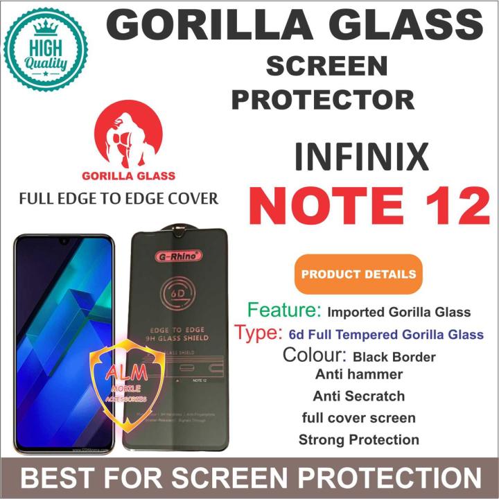 infinix Note 12 G96 Sam A70 A70s Gorilla Glass Screen Protector Full  Edge Cover Curve Gorilla HD+ Glass Full Edge to Edge Tempered Screen 
