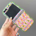 Korean Cute Lattice Flower Phone Case For Samsung Galaxy Z Flip 6 Flip 5 4 3 Girl Cartoon Bracelet Wave Border Protective Cover. 