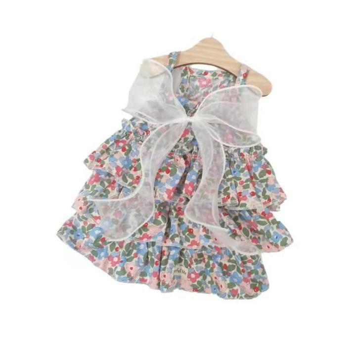 Shih Tzu Dog Dress Terno Female Puppy Kitten Cat Dress Pet Clothes Cat Costume Birthday Clothes for Dog Flower Lace Bow Knot Wedding Princess Pet Gown + Headband
