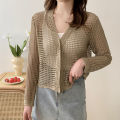 Hollow out design with ice silk and thin sun protection jacket for women's lazy summer knitted cardigan top. 