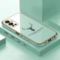 Jizetin (Free Lanyard) for Infinix Hot 12 Back Cover Antlers Luxury 6D Plating Case Side Pattern Soft Silicone Square Mobile Phone Cases. 