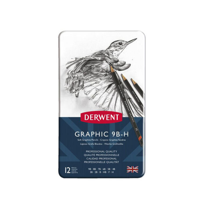 De rwent Graphic Pencils, Soft, Metal Tin, 12 Count